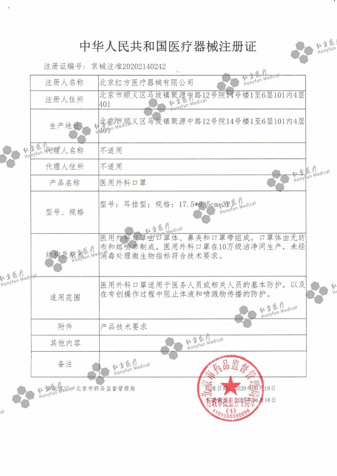 醫用外科口罩注冊證